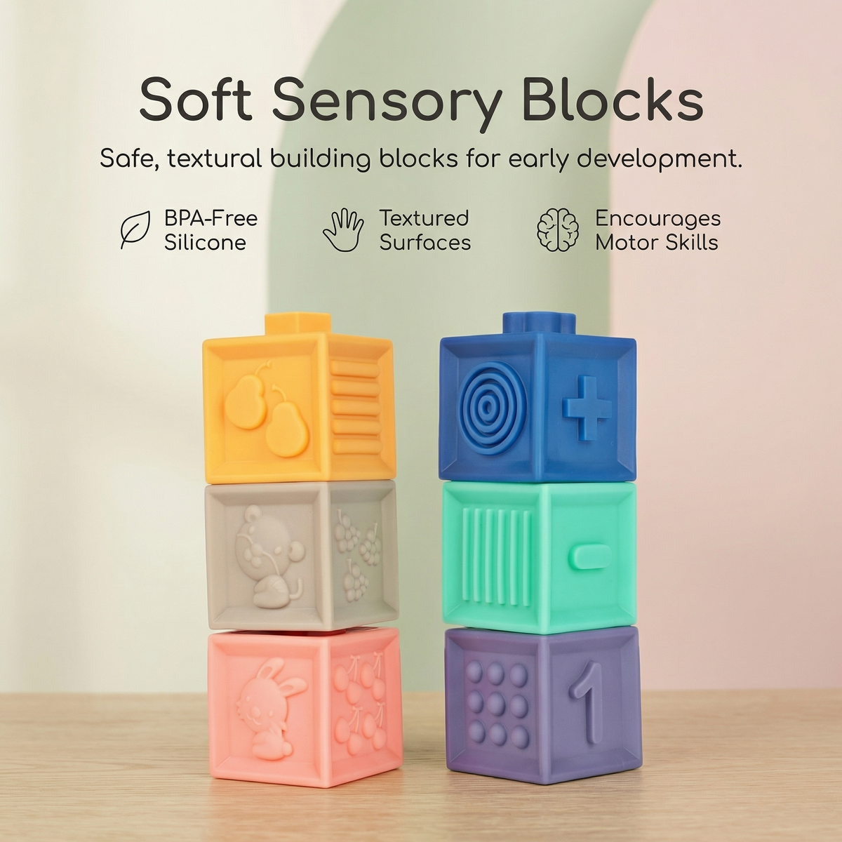 Interactive Soft Sensory Building Blocks Safari Friends Set