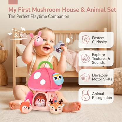 Interactive Plush Mushroom House Toy with Jungle Animals