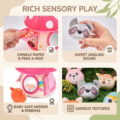 Interactive Plush Mushroom House Toy with Jungle Animals