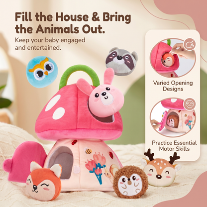 Interactive Plush Mushroom House Toy with Jungle Animals