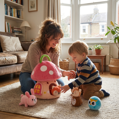 Interactive Plush Mushroom House Toy with Jungle Animals
