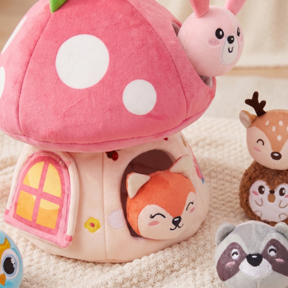 Interactive Plush Mushroom House Toy with Jungle Animals