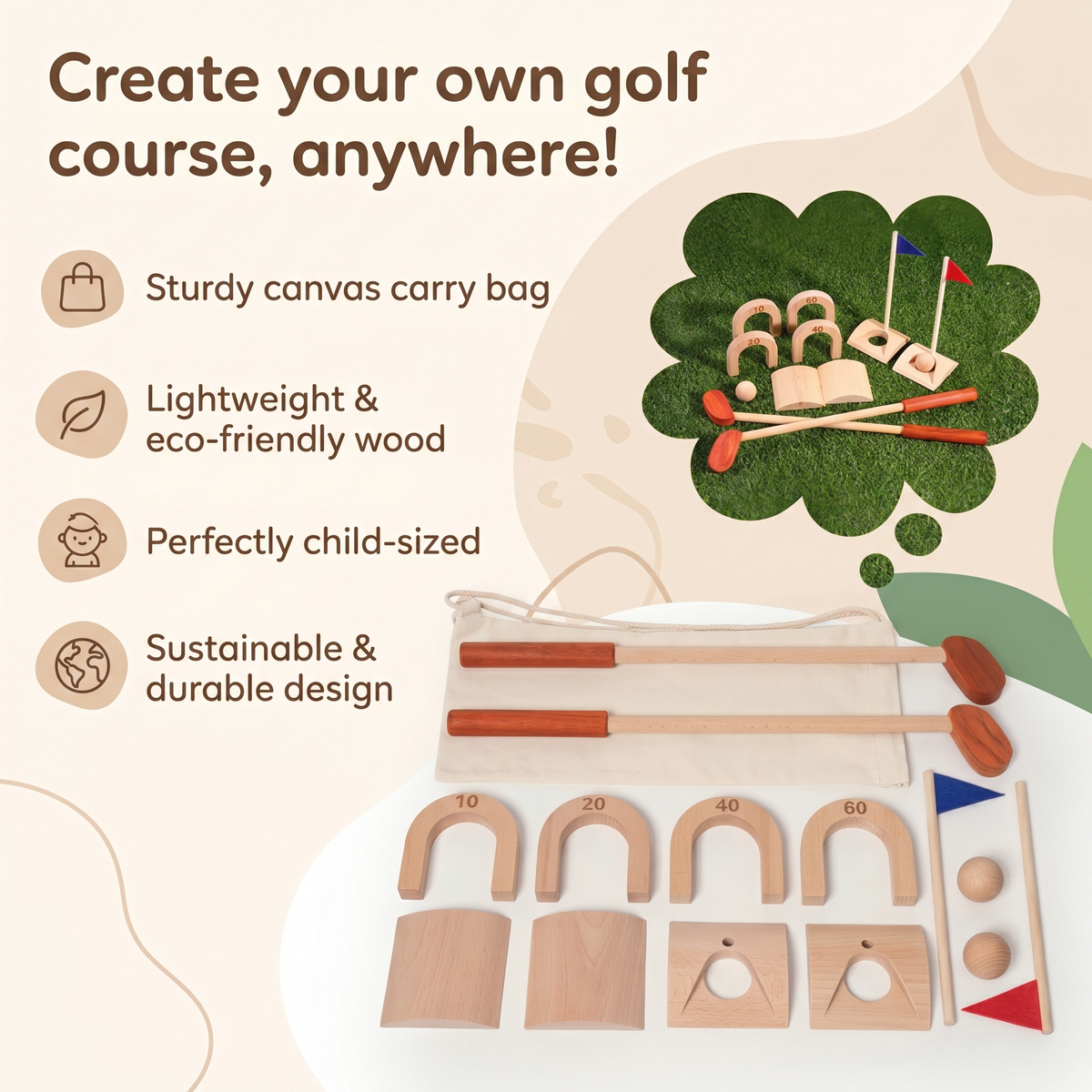 Wooden Kids Golf Set – Indoor Outdoor Play