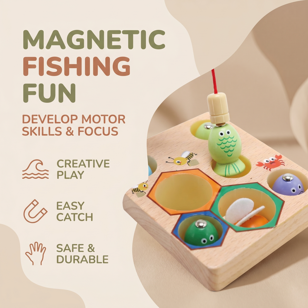 Interactive Wooden Magnetic Fishing Learning Toy