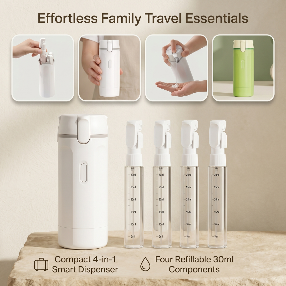 4 in 1 Refillable Travel Bottle Organiser | Family Favourite