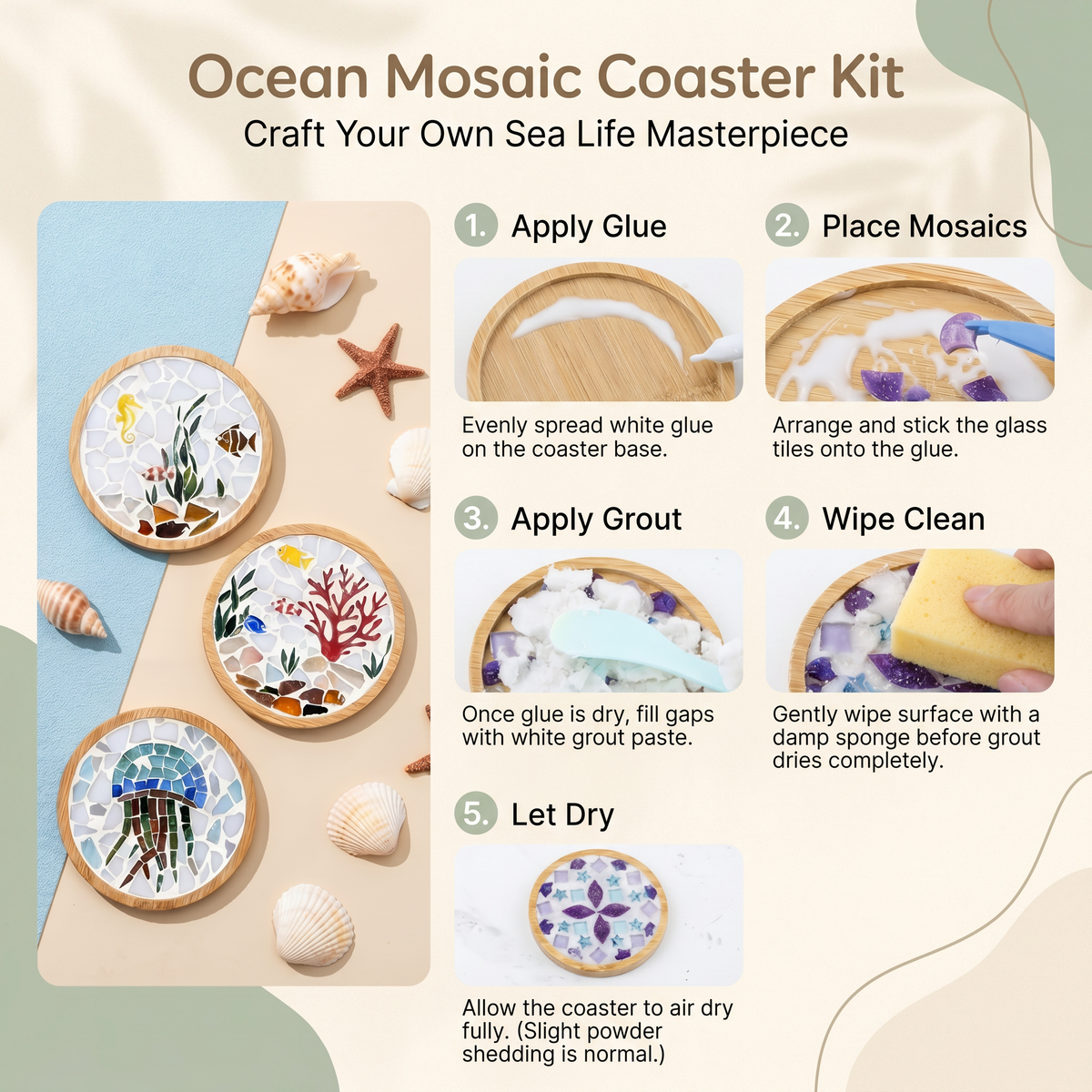 Creative Animal & Ocean Mosaic Coaster Craft Set
