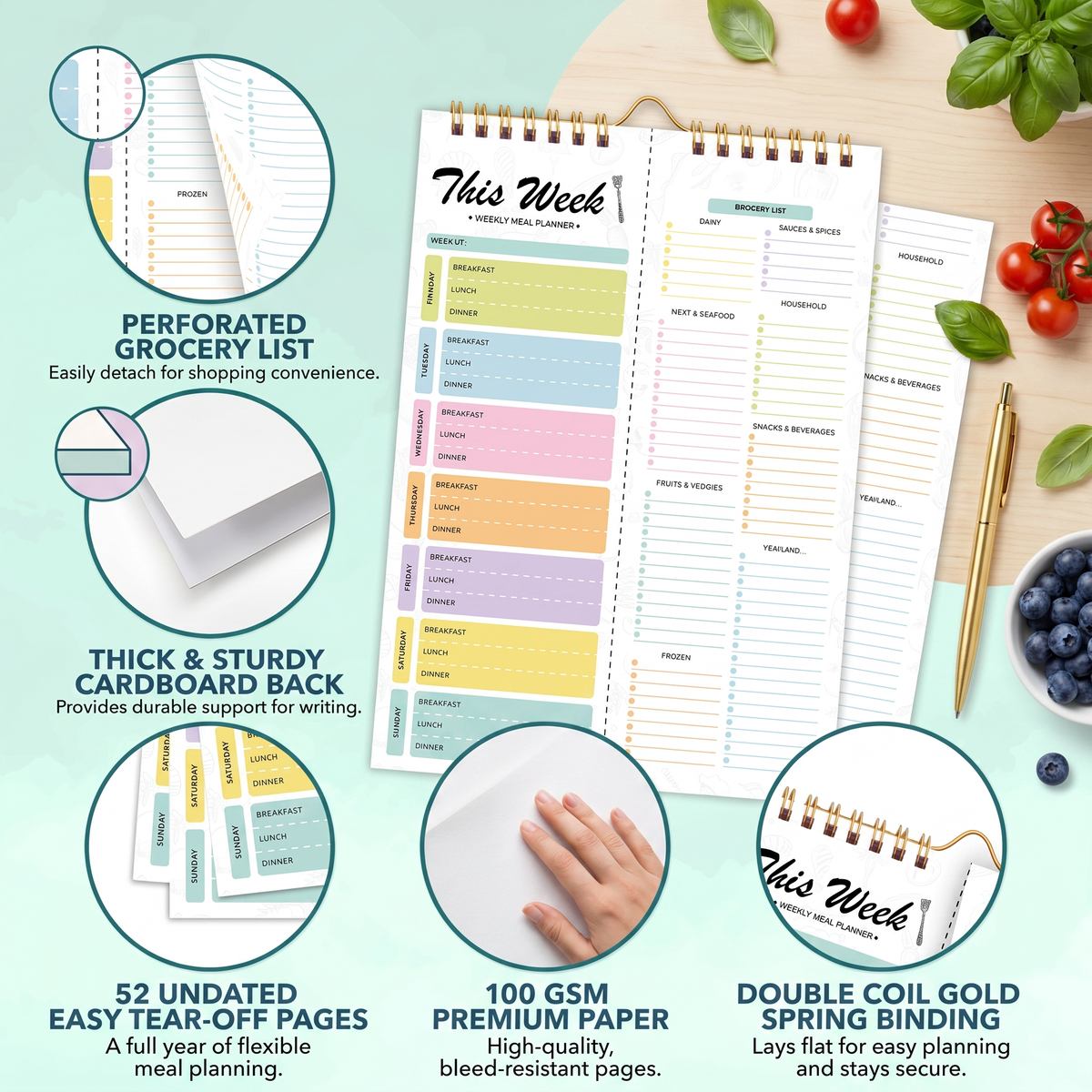 Magnetic Weekly Meal Planner & Tear Off Pages