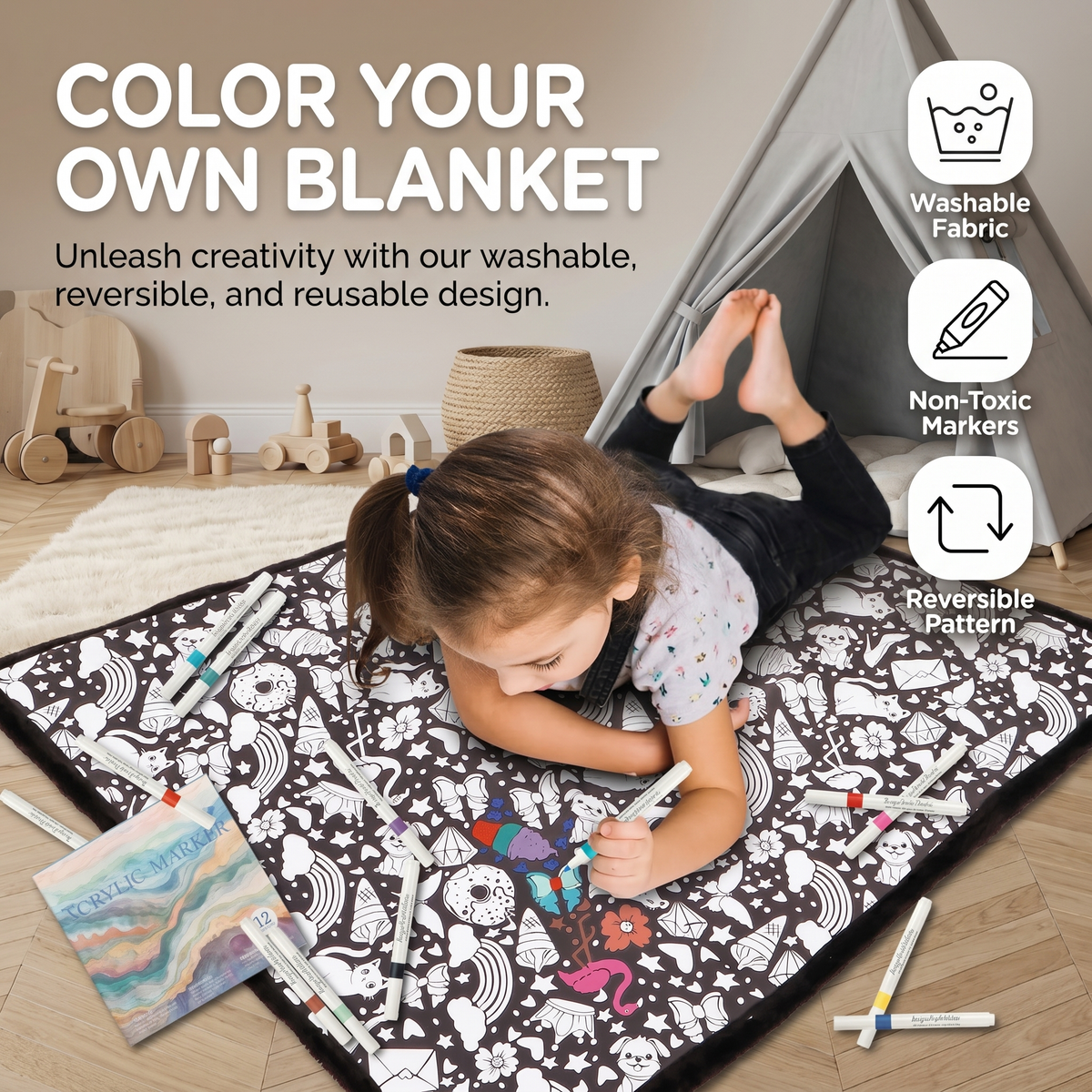 Colour Your Own Blanket Kit with Fabric Markers