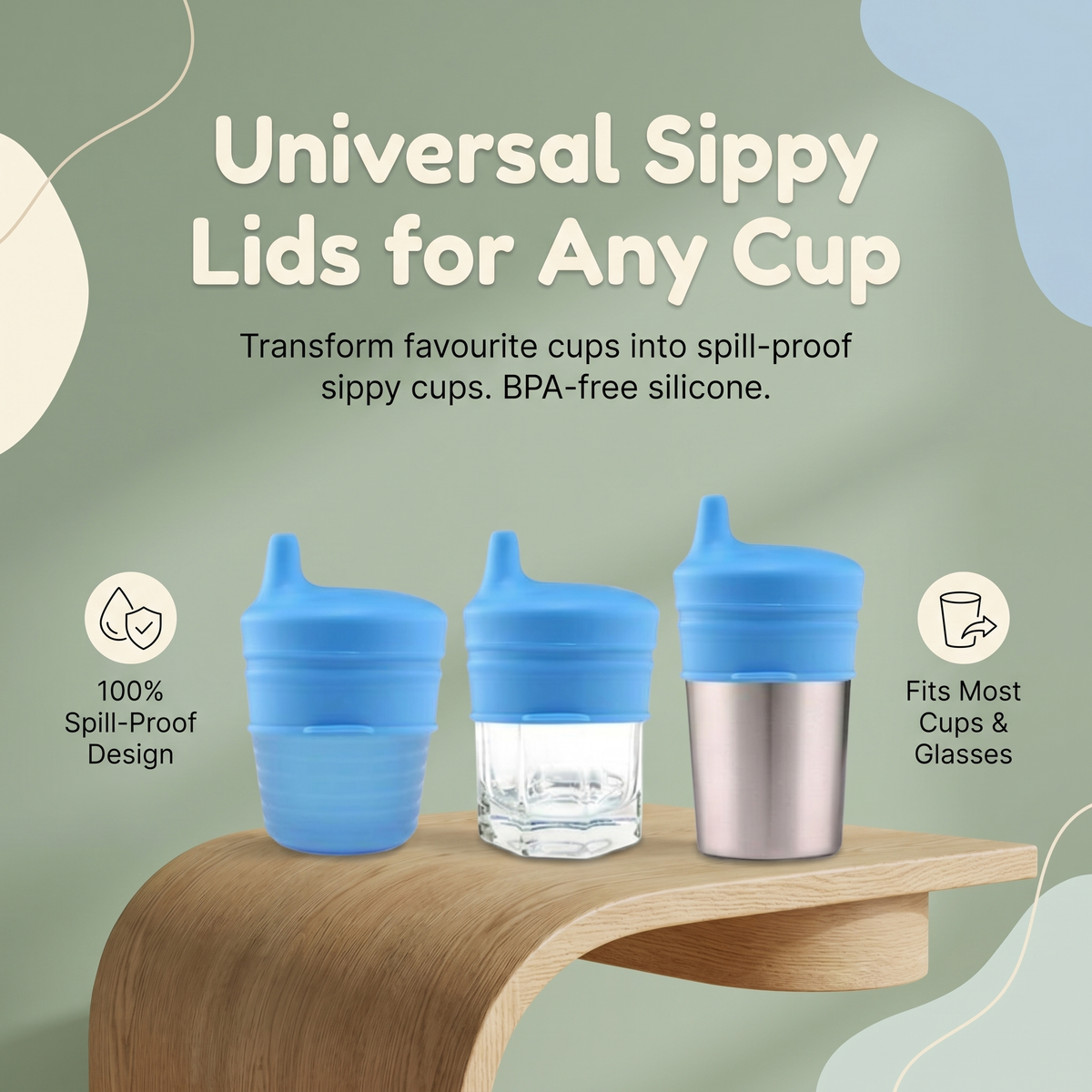 Spill-Resistant Silicone Sippy Cup Lids, 3 Pack