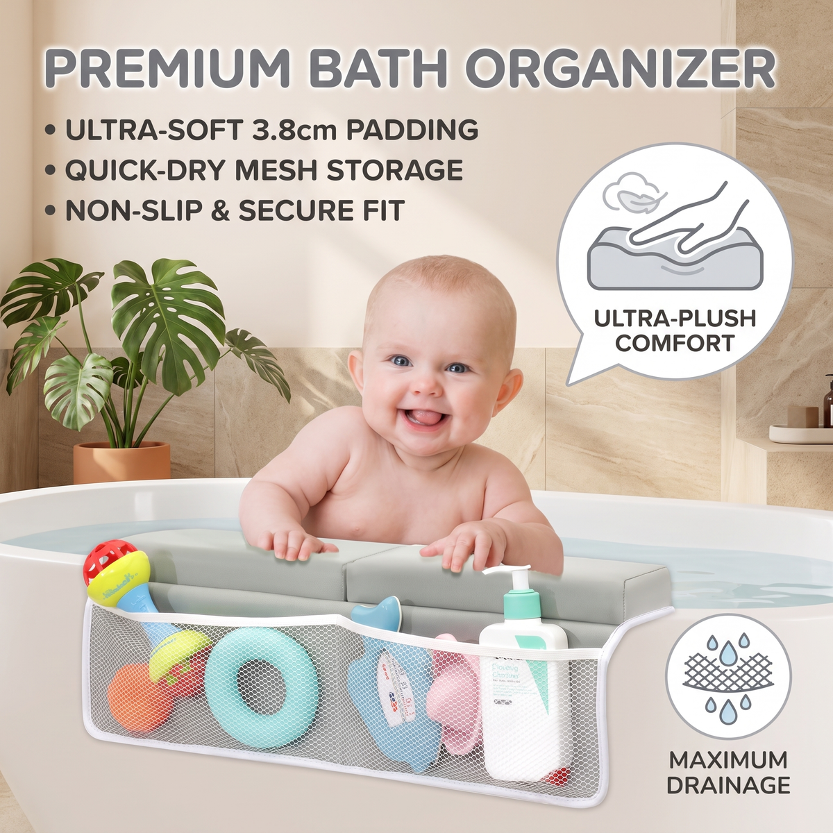 Interactive Baby Bath Knee Pad with Toy Organiser