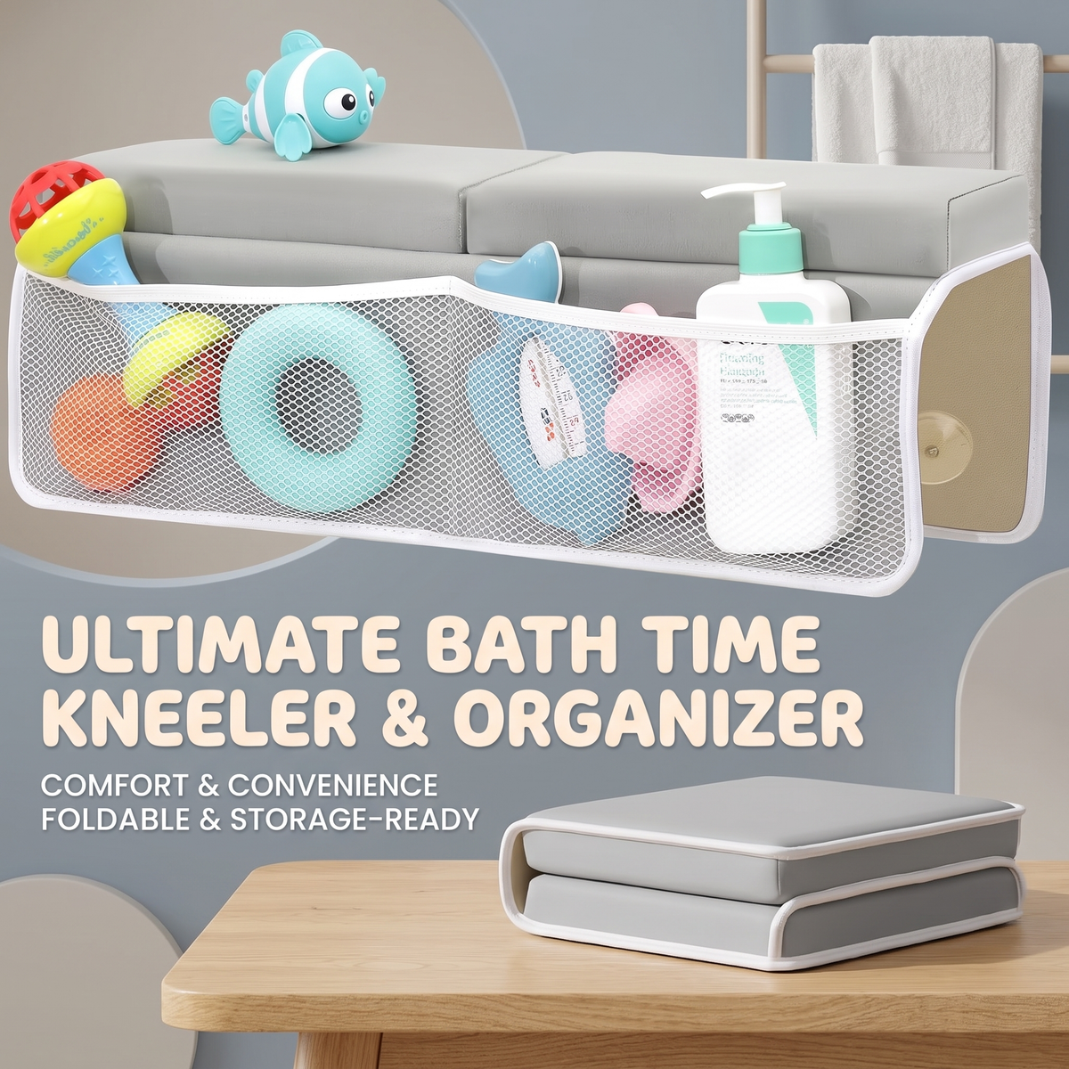 Interactive Baby Bath Knee Pad with Toy Organiser