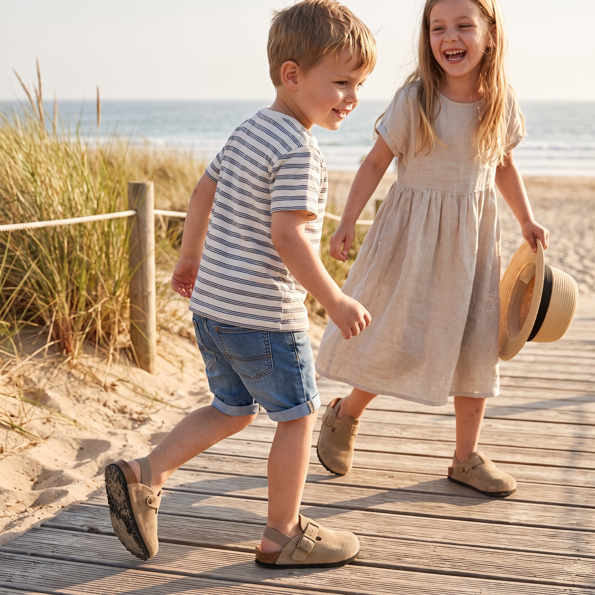 Comfortable Adjustable Genuine Leather Kids Clogs