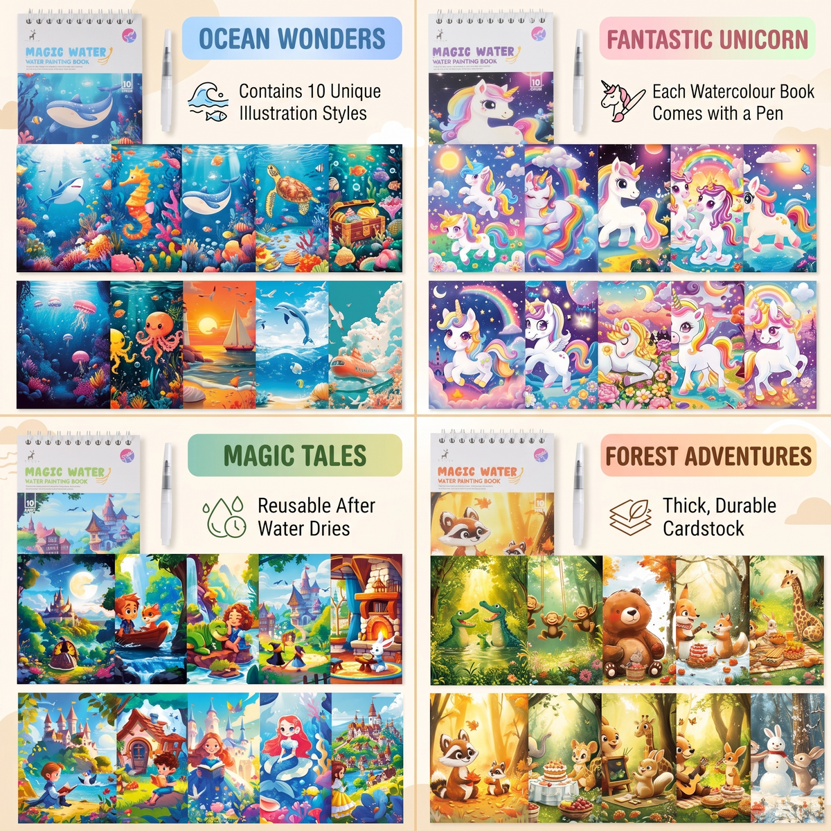 Reusable Magic Water Colouring Book for Kids