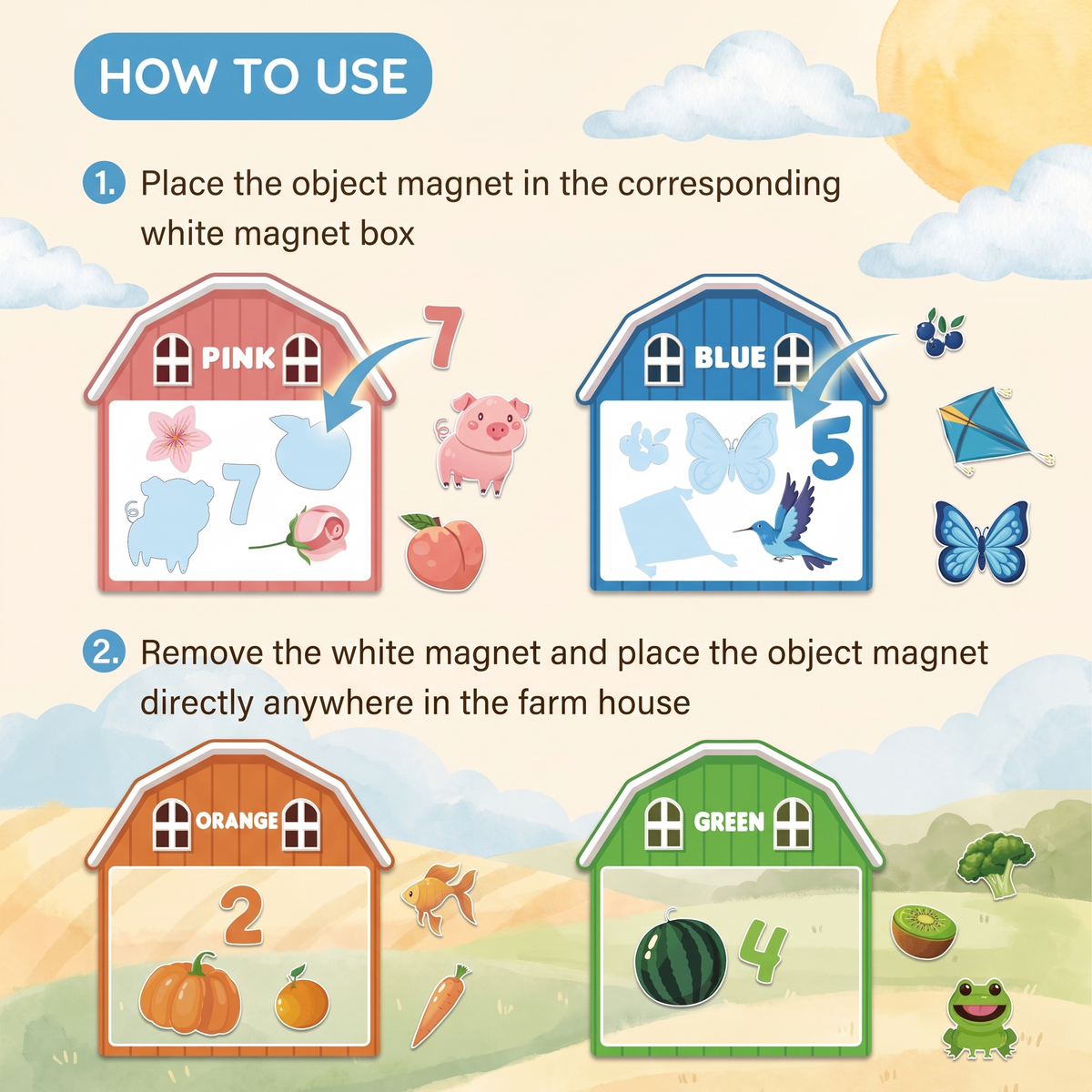Interactive Farm Fridge Magnets Learning Set for Kids