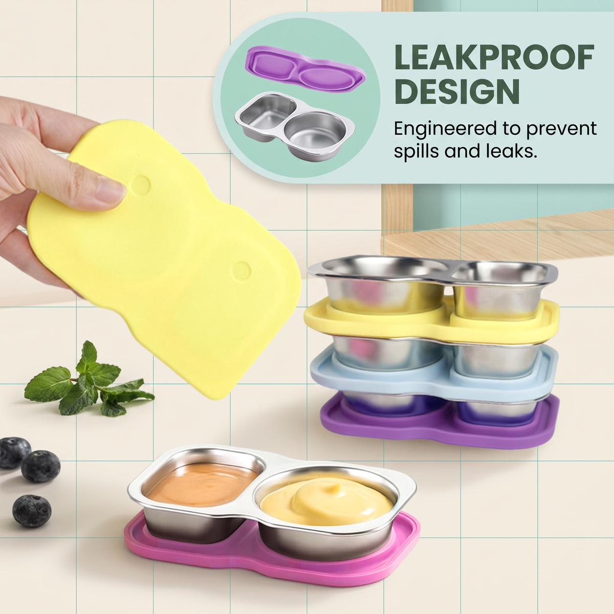 Stainless Steel Food Containers & Silicone Lids (2-Pack)