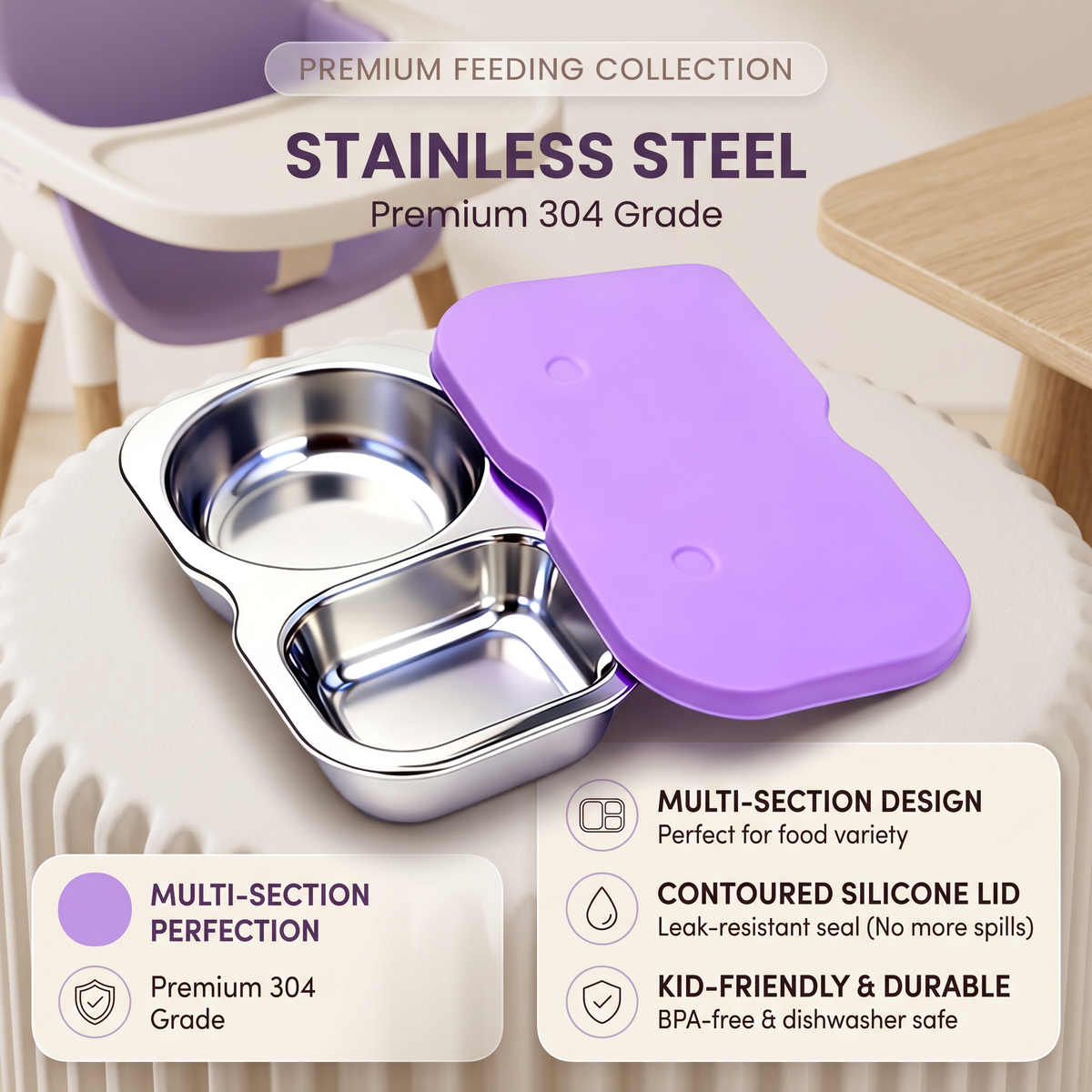 Stainless Steel Food Containers & Silicone Lids (2-Pack)