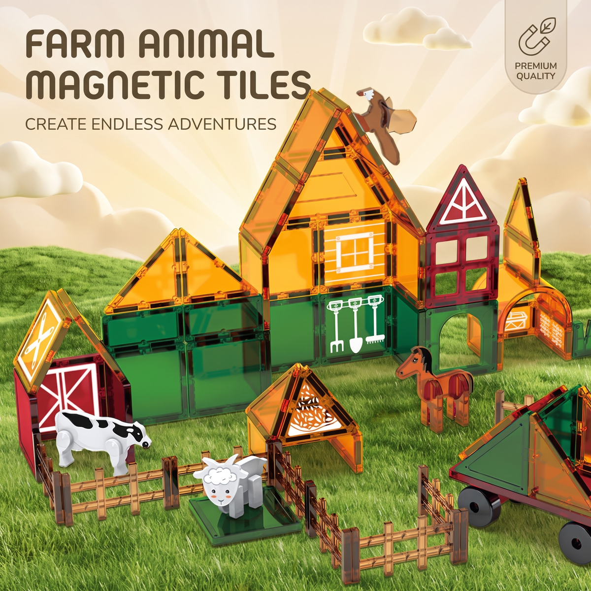 Magnetic Farm Building Tiles for Kids, 26-Piece Set