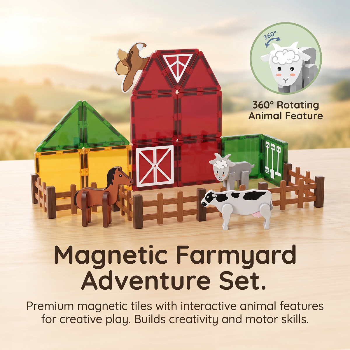 Magnetic Farm Building Tiles for Kids, 26-Piece Set