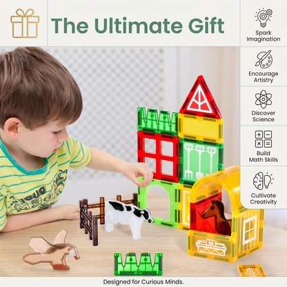 Magnetic Farm Building Tiles for Kids, 26-Piece Set
