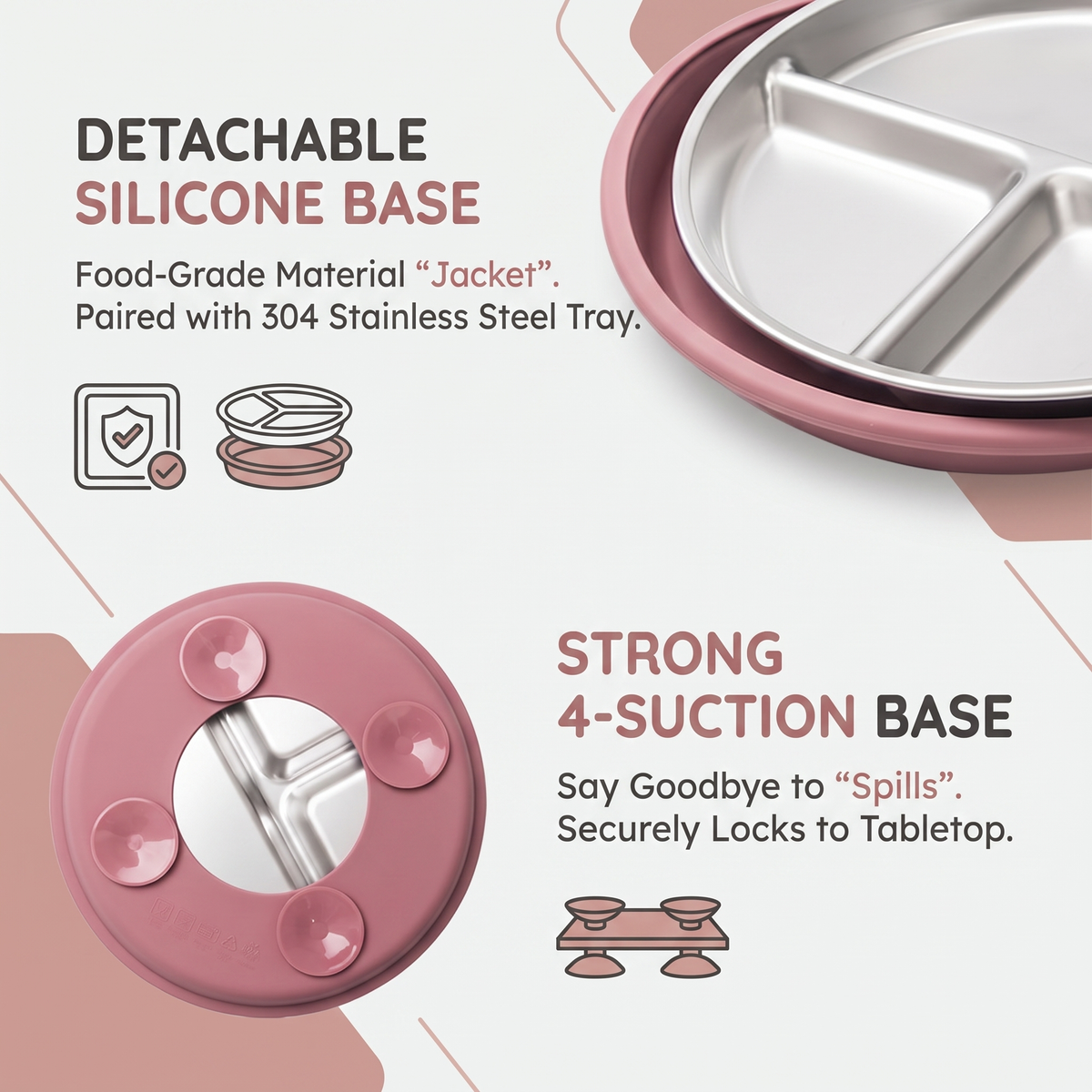 Stainless Steel Toddler Plate & Suction Base (3-Pack)