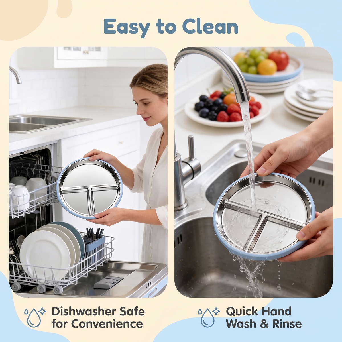 Stainless Steel Toddler Plate & Suction Base (3-Pack)