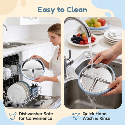 Stainless Steel Toddler Plate & Suction Base (3-Pack)