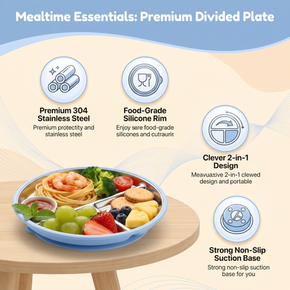 Stainless Steel Toddler Plate & Suction Base (3-Pack)