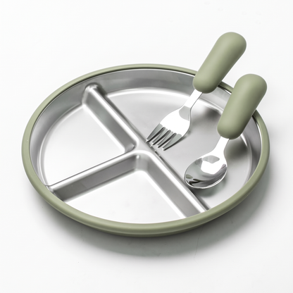 Stainless Steel Toddler Plate & Suction Base (3-Pack)