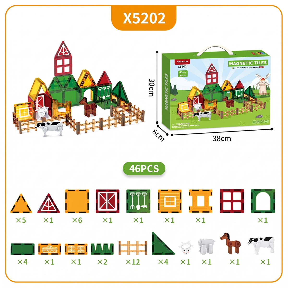 Magnetic Farm Building Tiles for Kids, 26-Piece Set