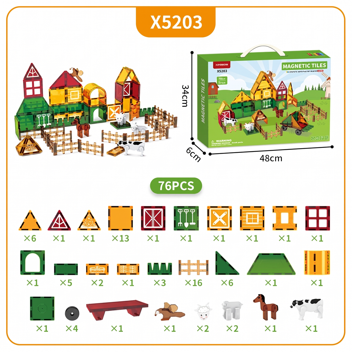 Magnetic Farm Building Tiles for Kids, 26-Piece Set