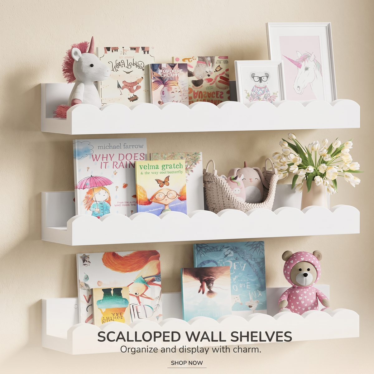 Scalloped Wooden Nursery Shelf | Family Favourite