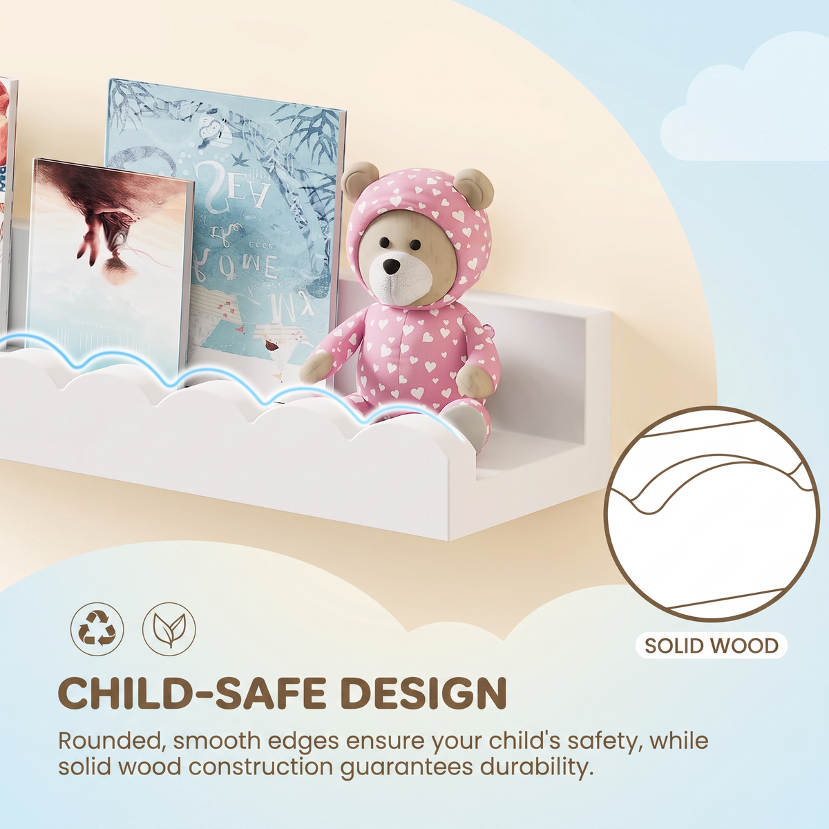 Scalloped Wooden Nursery Shelf | Family Favourite
