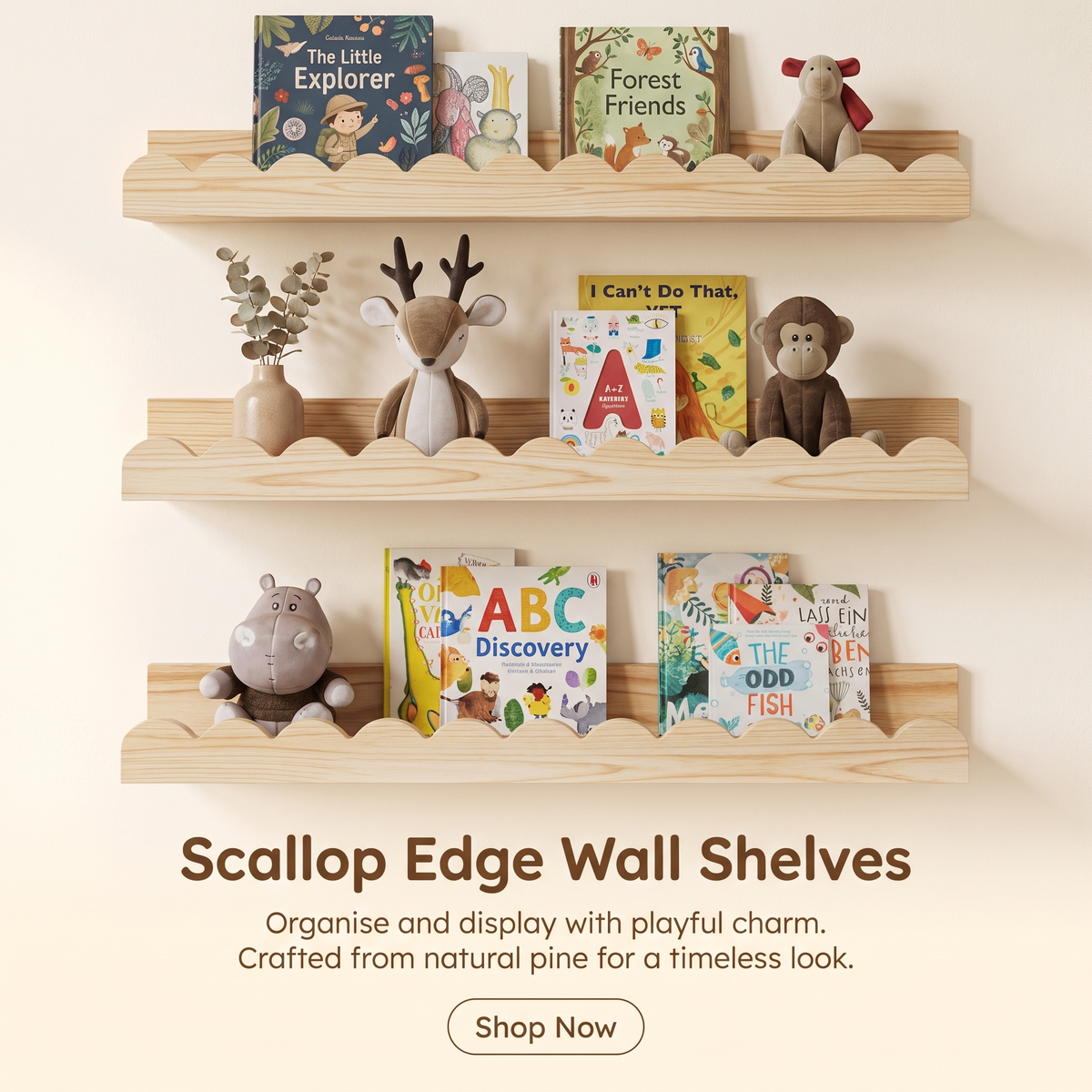 Scalloped Wooden Nursery Shelf | Family Favourite