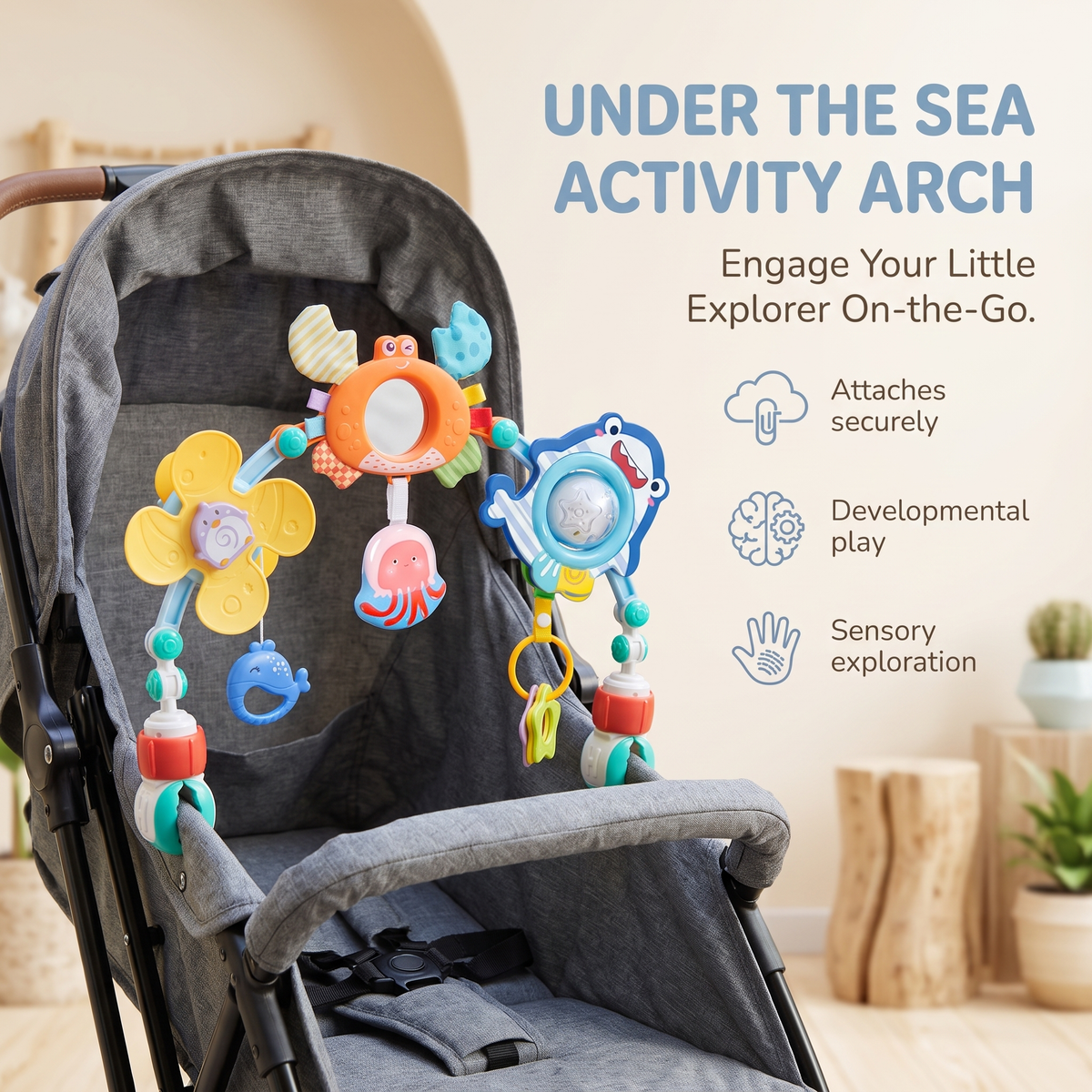 Interactive Baby Pram Activity Arch with Hanging Toys