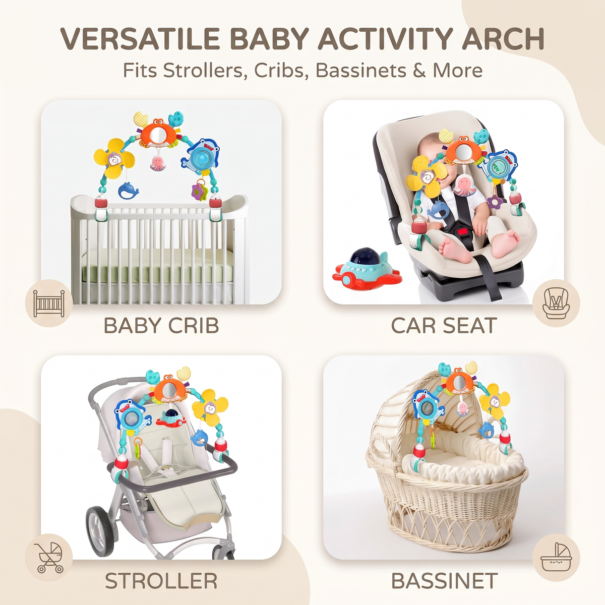 Interactive Baby Pram Activity Arch with Hanging Toys