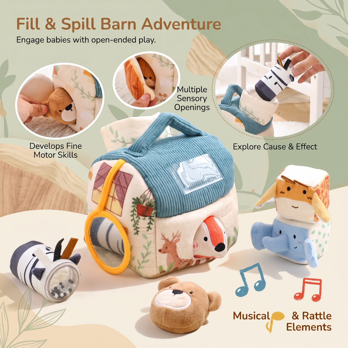 Plush Animal Friends Sensory House & 5 Animals
