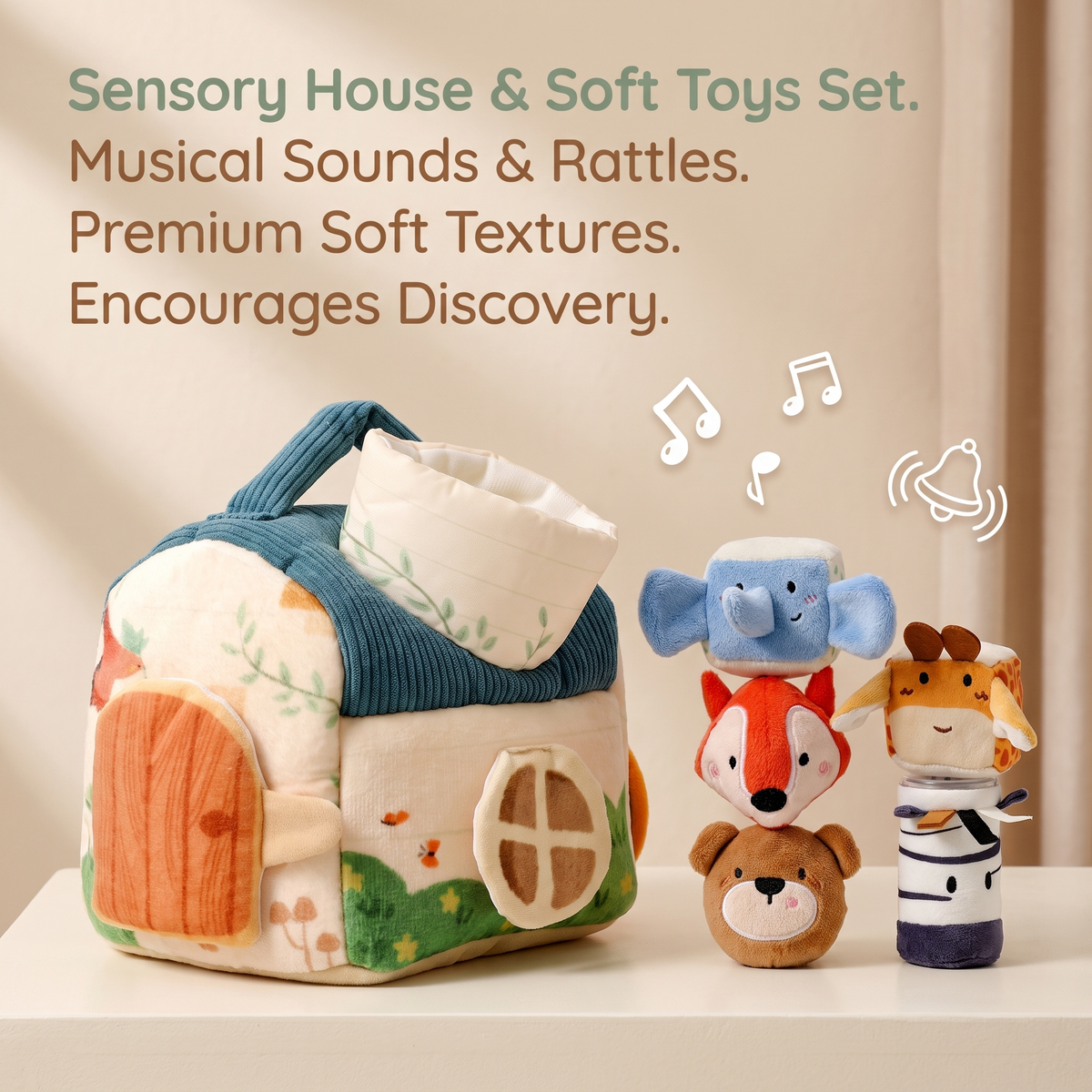 Plush Animal Friends Sensory House & 5 Animals