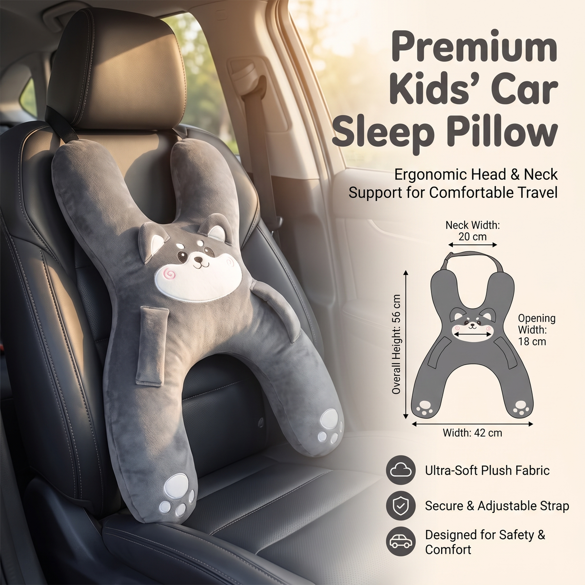 Children's Car Seat Head Support Pillow for Kids