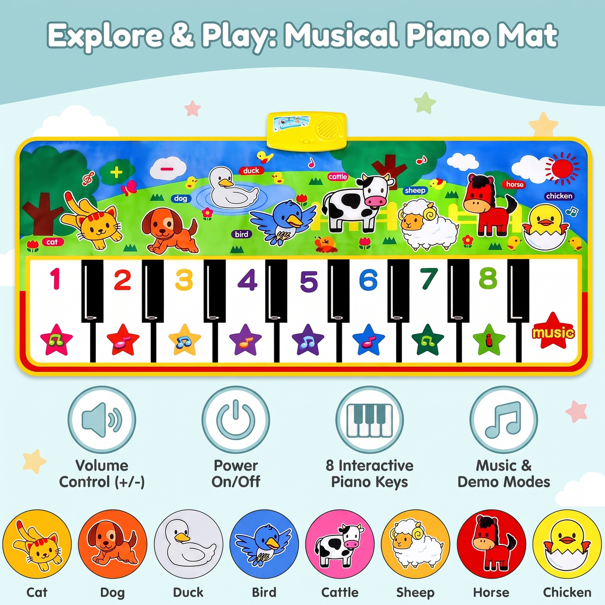 Interactive Interactive Farm Animal Piano Play Mat for Kids