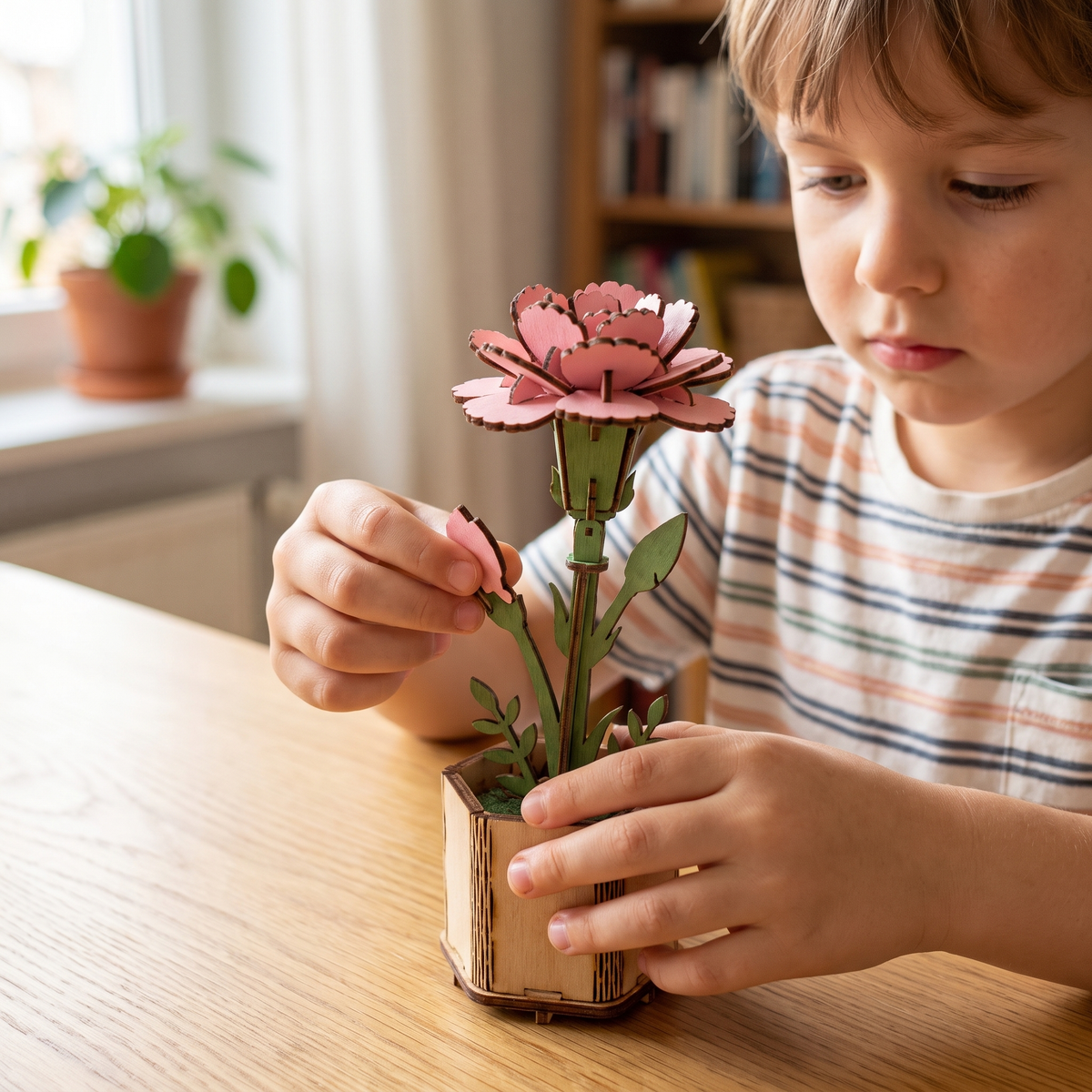 Interactive 3D Wooden Flower & Plant Puzzle Building Kit
