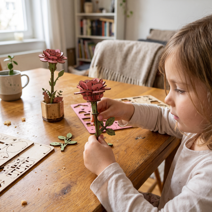 Interactive 3D Wooden Flower & Plant Puzzle Building Kit