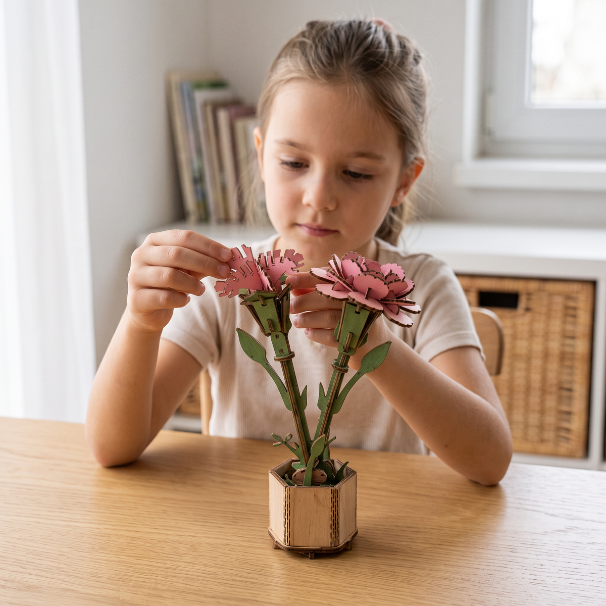 Interactive 3D Wooden Flower & Plant Puzzle Building Kit