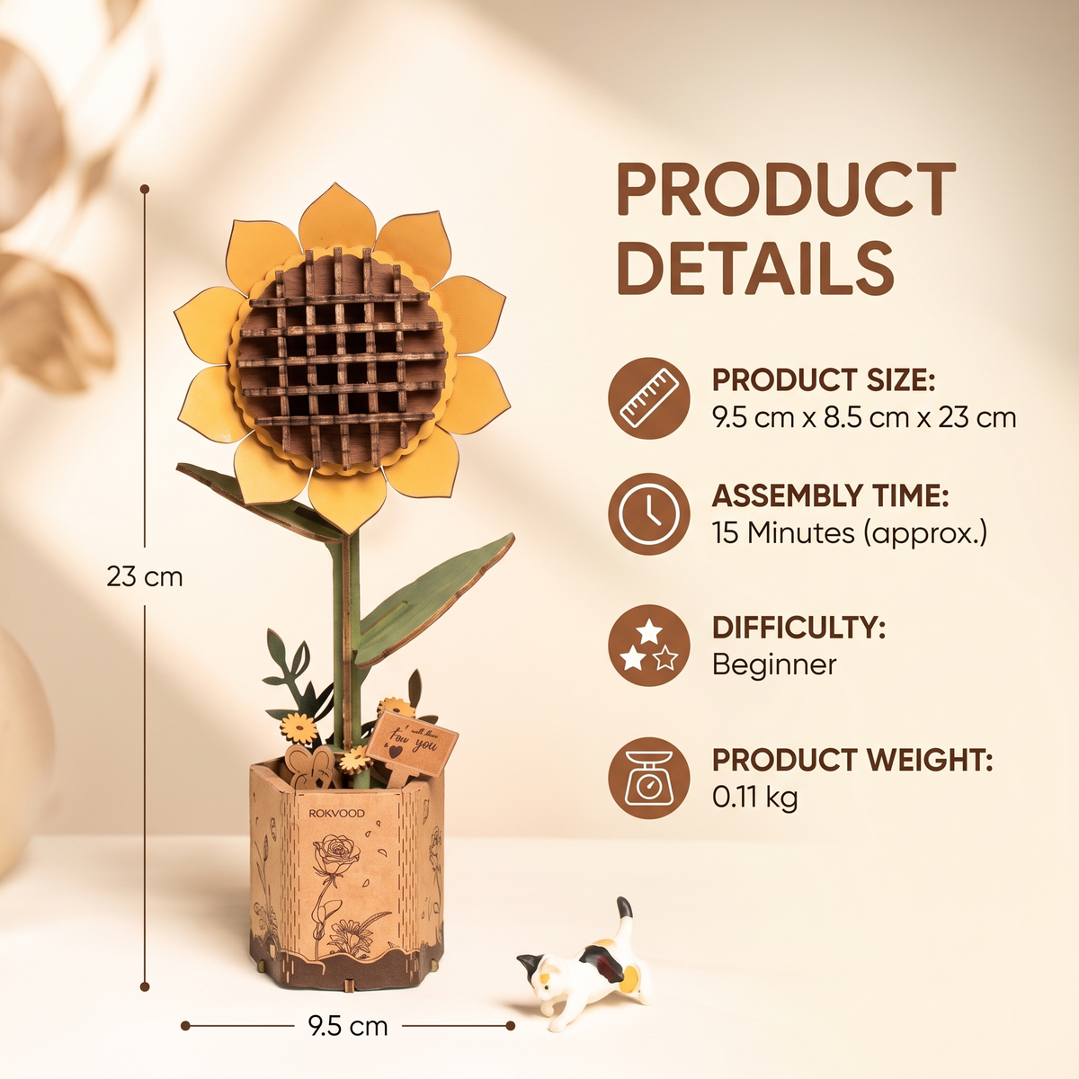 Interactive 3D Wooden Flower & Plant Puzzle Building Kit