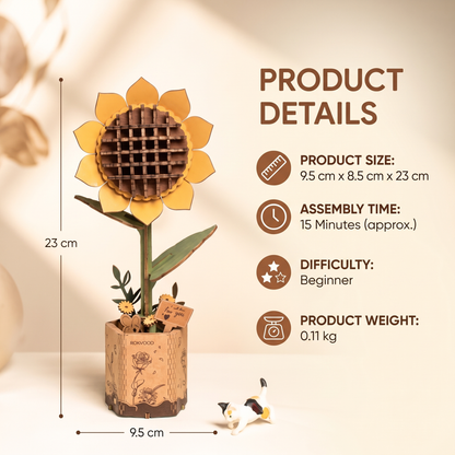 Interactive 3D Wooden Flower & Plant Puzzle Building Kit