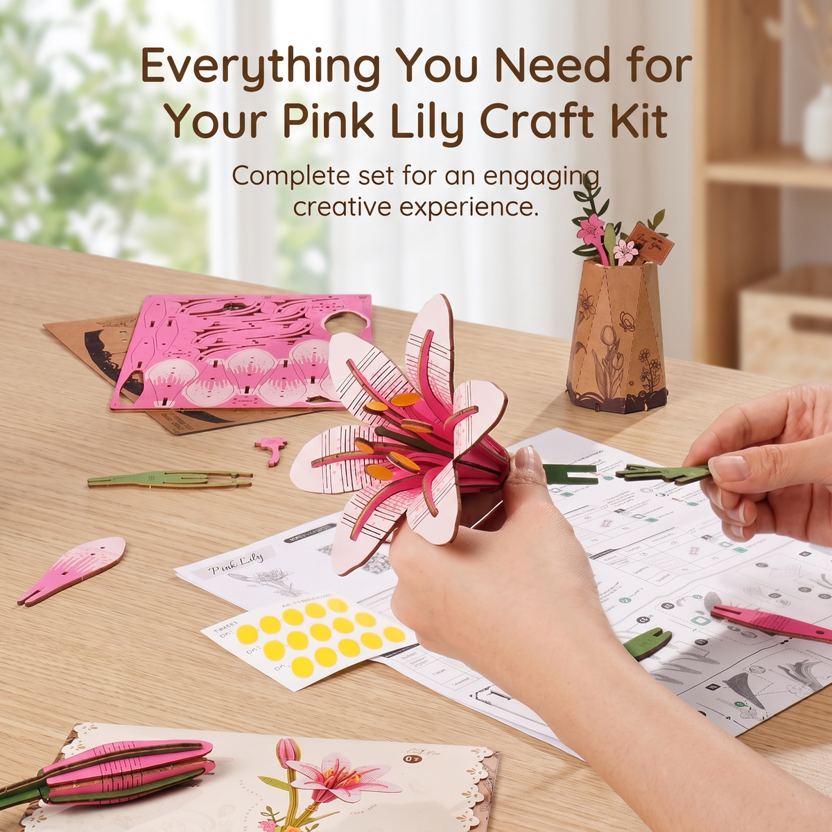 Interactive 3D Wooden Flower & Plant Puzzle Building Kit