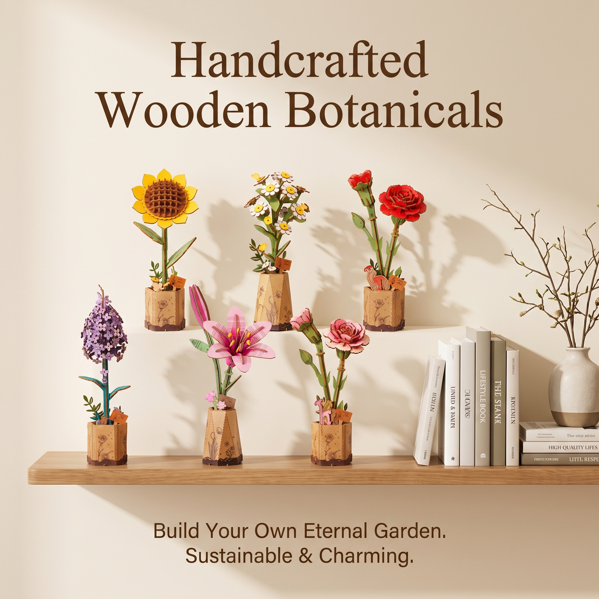 Interactive 3D Wooden Flower & Plant Puzzle Building Kit