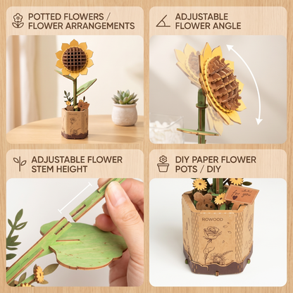 Interactive 3D Wooden Flower & Plant Puzzle Building Kit