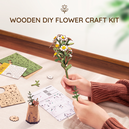Interactive 3D Wooden Flower & Plant Puzzle Building Kit