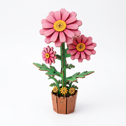 Interactive 3D Wooden Flower & Plant Puzzle Building Kit