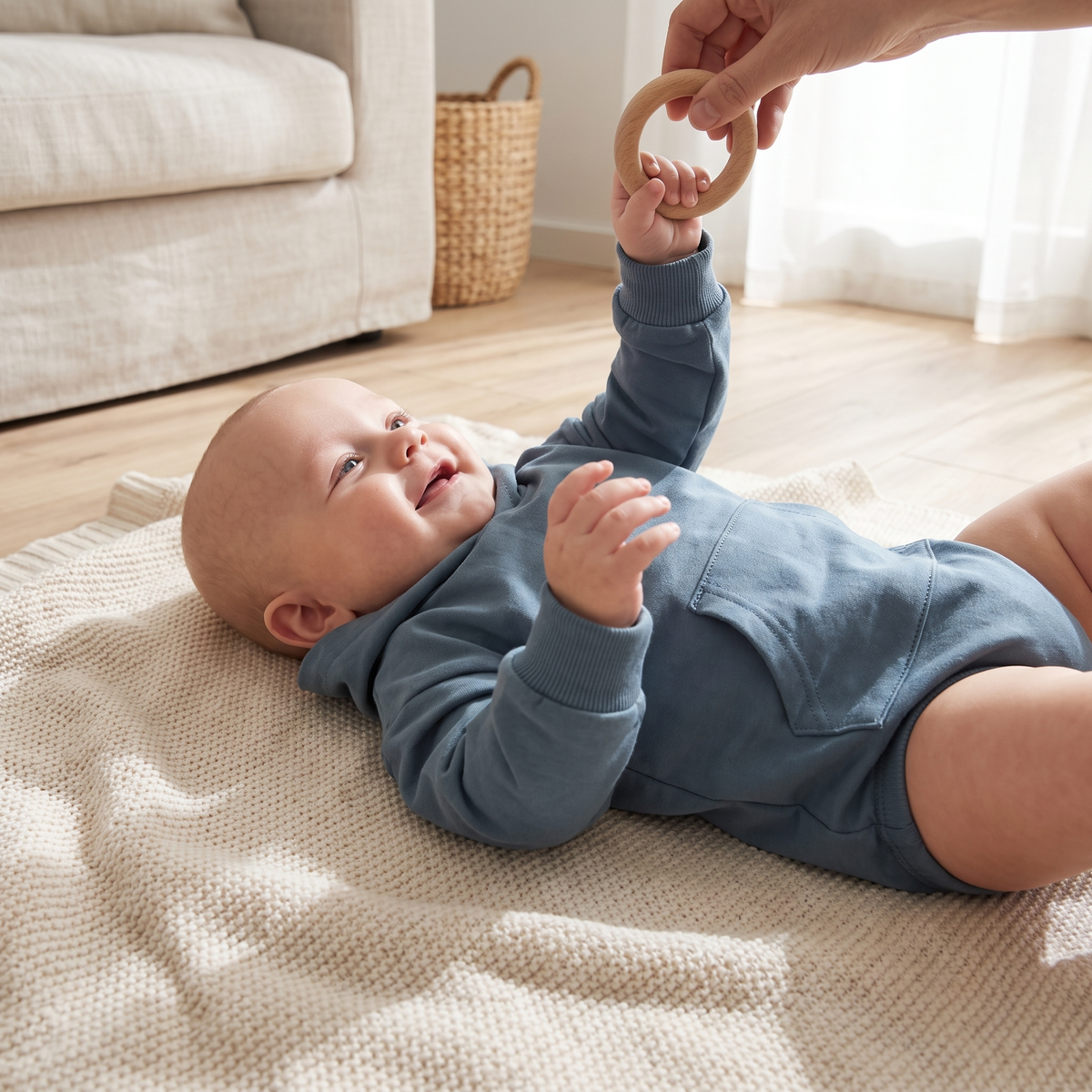 Comfortable Cosy Hooded Baby Romper with Front Pocket